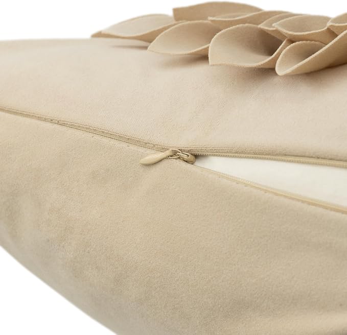 OiseauVoler Elegant 3D Flower Decorative Throw Pillow Covers 18x18 Inch Tan | Vintage Floral Pillow Cases Covers Easy Care Machine Washable For Home Sofa Bed Living Room Farmhouse Taupe Earth Tone Colors
