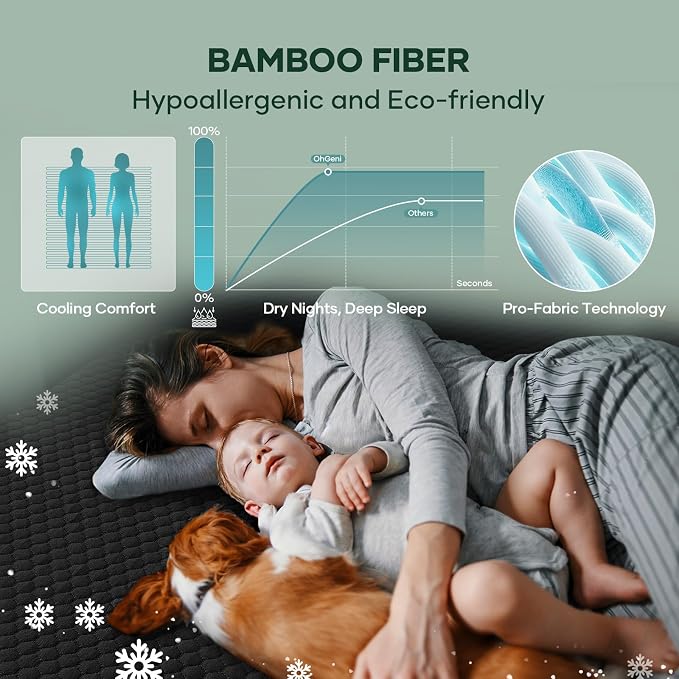 OhGeni 100% Waterproof Twin Size-Black Mattress Protector,Mattress Soft Pad,Washable Bed Cover Over 99 pcs Hex Filled Bumps for Kid's Room&Daybed