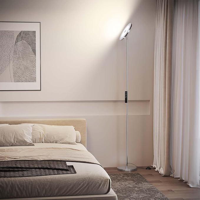 SUNMORY Floor Lamps for Living Room，LED Standing Lamp with Remote Control | 32W/3000LM Super Bright, 69" Tall Floor Lamp with Stepless Dimmable, Modern Torchiere Corner Lamp for Bedroom, Office Nickel
