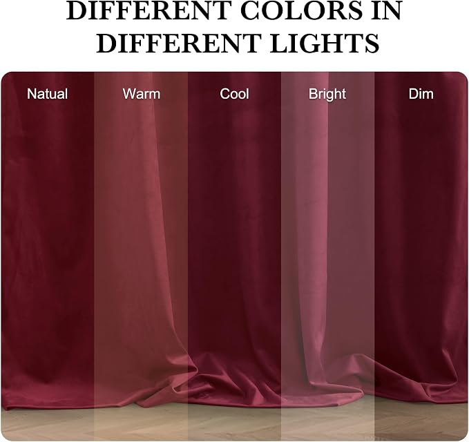 RYB HOME Burgundy Red Velvet Curtains 90 inches for Bedroom Living Room | Thermal Insulated, Privacy UV Block, Back Tab, Backdrapes for Moive Theater Stage Christmas, W52 x L84, 2 Panels