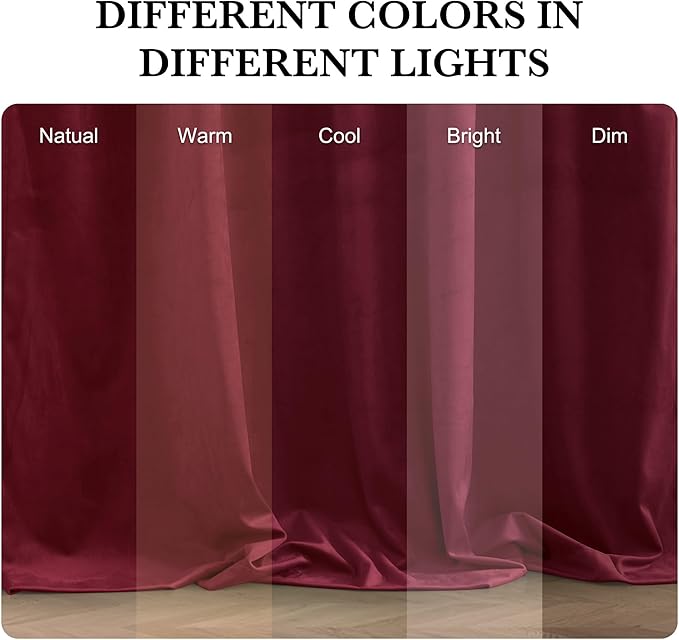 RYB HOME Burgundy Red Velvet Curtains 84 inches for Bedroom Living Room | Thermal Insulated, Privacy UV Block, Back Tab, Backdrapes for Moive Theater Stage Christmas, W52 x L84, 2 Panels