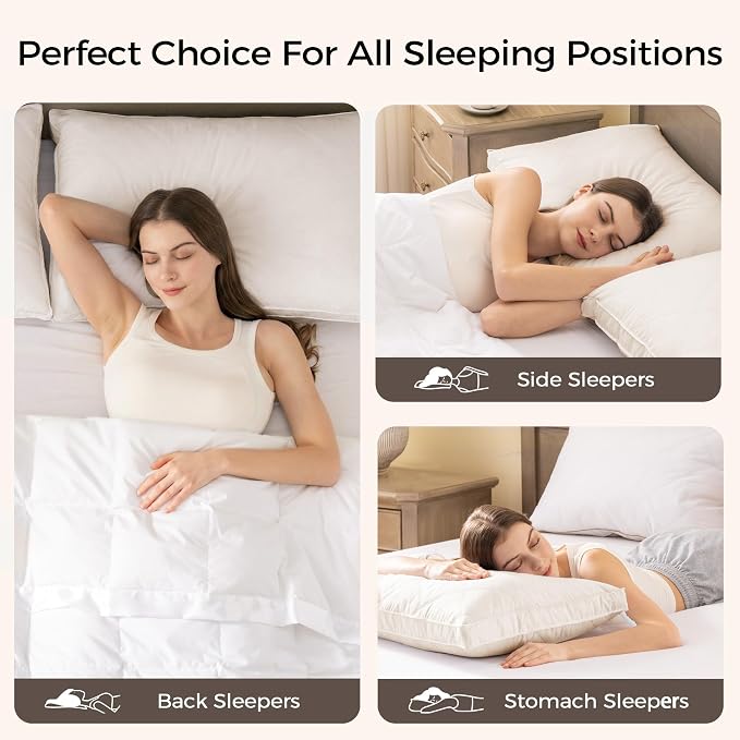 puredown® Goose Feathers and Down Pillows, 100% Organic Cotton Cover, Gusseted Pillow for Sleeping Hotel Collection Bed Pillows, Standard, Set of 2