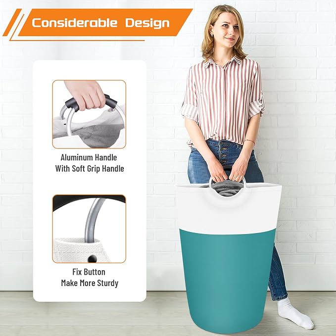 BlissTotes 115L Laundry Basket, Freestanding Collapsible Hamper, Green | Collapsible Dirty Clothes Hamper, Foldable Laundry Bag for Dorm, Waterproof Fabric, Padded Aluminum Handles
