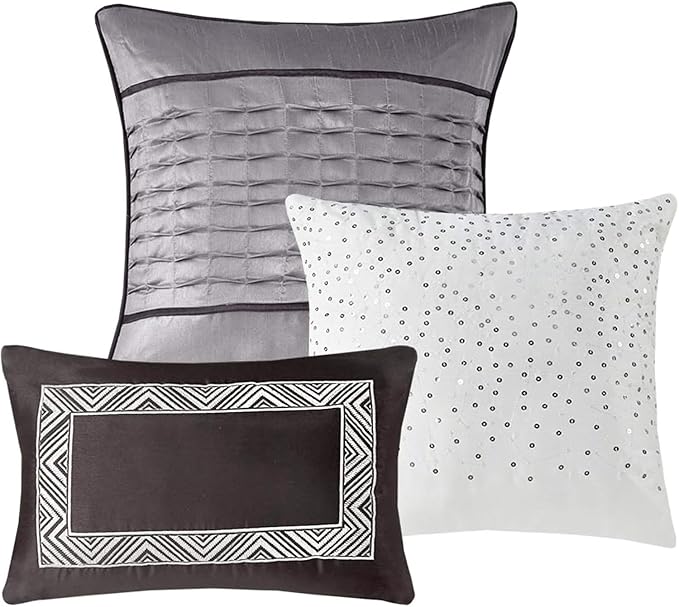 Madison Park Lustrous Jacquard Grey/Taupe King Quilt Set, 6pc | All Season Bedding Set, Glitter Accent Coverlet Set, Machine Washable, Cozy, Breathable, Soft, Modern, Casual