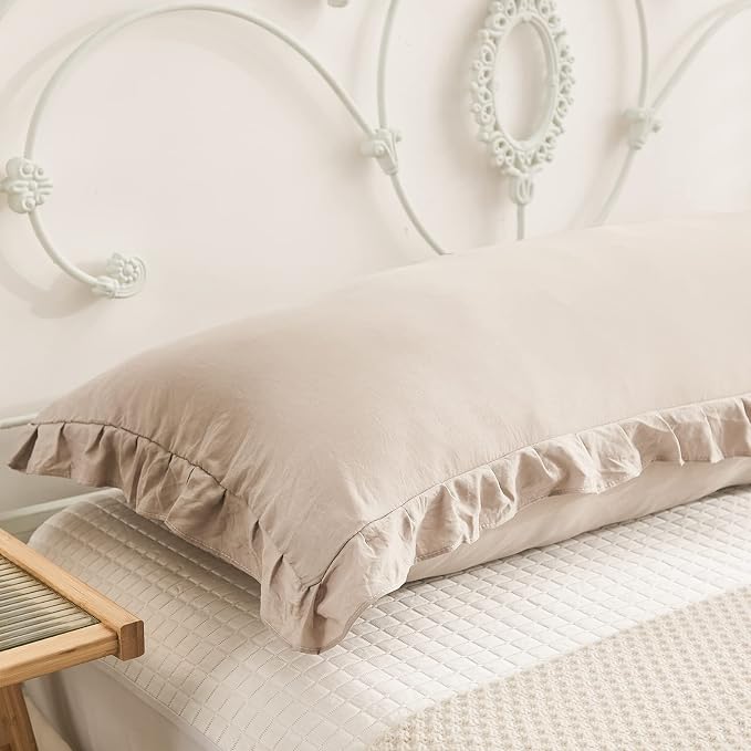 Taupe Body Pillow Cover 20x54inches Long Pillowcase Ruffled Pillowcases Shabby Chic Ruffled Fringe Decor Body Ruffled Pillow Sham Cute Pillowcase (1 Body, Taupe)