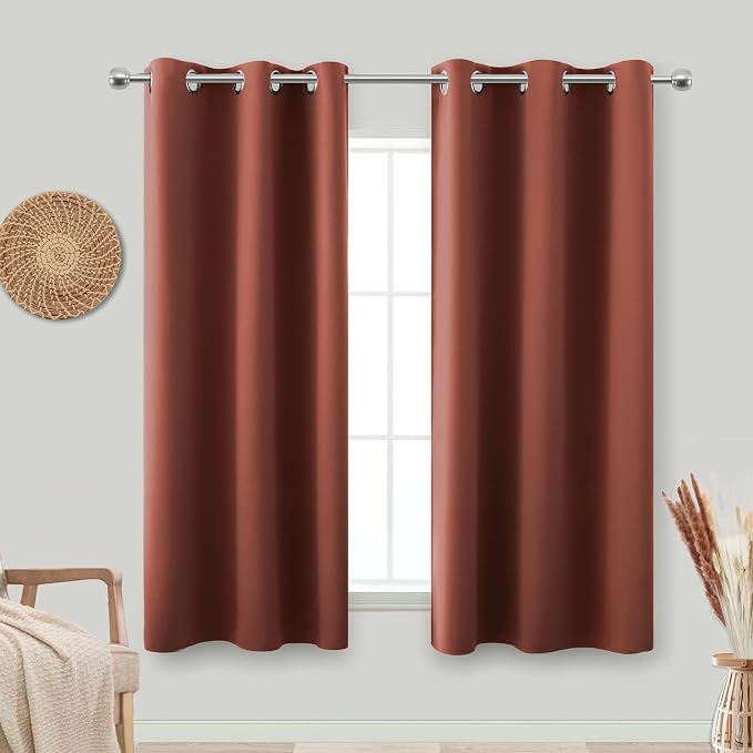 Rusty Orange Boho Curtains for Bedroom 2 Panels Set Light Blocking Winter Insulated Thermal Blackout Room Darkening Short Earthy Nursery Curtains for Babies Bathroom 42 x 54 Inch Length Rust Brick Fox