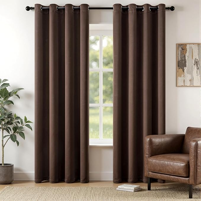 MIULEE Chocolate Brown Blackout Bedroom Curtains Drape 84 Inch Long 52"x84" | Grommet Top, Room Darkening Window Drapes, Privacy Protection, Thermal Insulated, Heat Blocking, Light Blocking