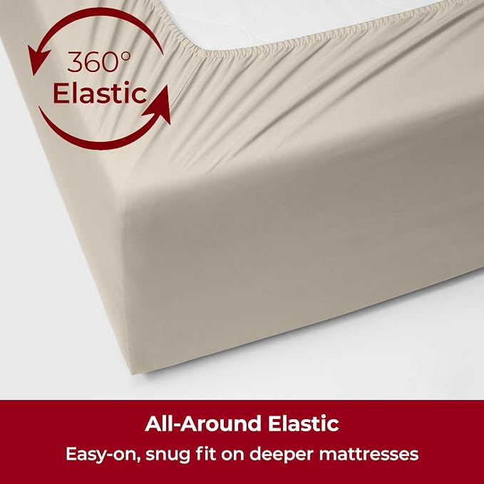 Mellanni Extra Deep Twin Sheets - 3 PC Iconic Collection Bedding | Hotel Luxury, Ultra Soft, Cooling Bed Sheets - Wrinkle, Fade, Stain Resistant (Twin, Golden Ivory)