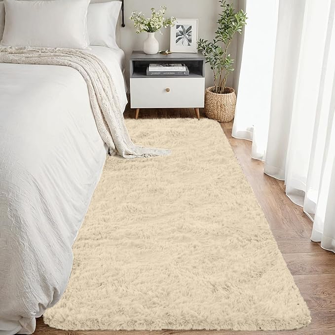 2x6 Fluffy Shag Area Rugs for Living Room Bedroom: Soft Plush Carpet Beige | Upgraded Non-Slip Thick Memory Foam, Ultra Soft, Non-Shedding Fuzzy Carpet, Easy Clean Decor for Kids Room, Nursery, Playroom
