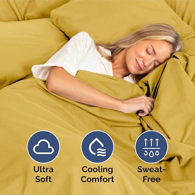 King Size 4 Piece Sheet Set - Ultra Soft & Cooling Bed Sheets - Mustard | Fits 8 Inch to 16 inch Mattress, Wrinkle Free & Fade Resistant with Deep Pockets, Breathable, Comfy Hotel Luxury Bedding