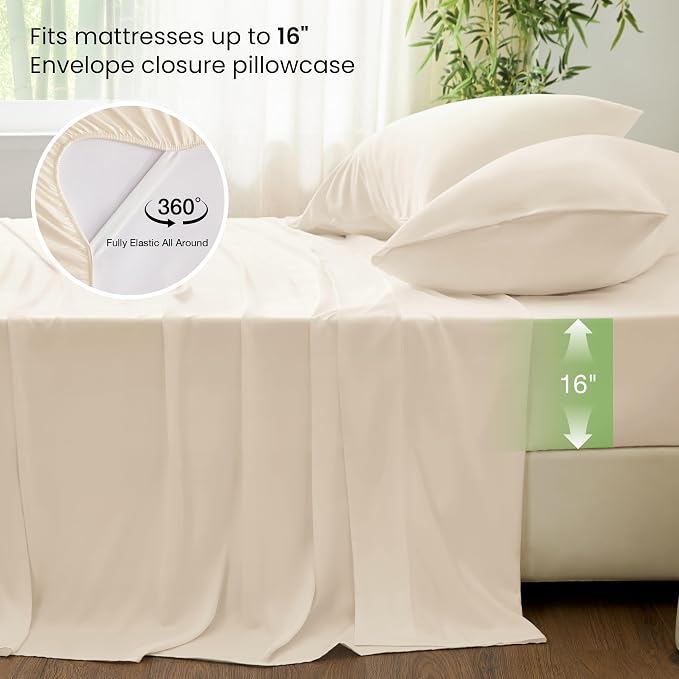 Love's cabin 3 Piece Twin XL Sheet Set, 100% Rayon Derived from Bamboo, Cooling & Breathable, Soft Silky Deep Pocket up to 16", Hotel Luxury Bedding for Hot Sleepers, Beige
