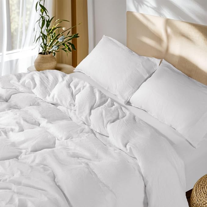 SONORO KATE 100% French Linen King Duvet Cover Set,Zipper Closure,3PC | Natural French Flax,Soft Breathable for Hot Sleepers,Moisture Wicking & Durable,4 Corner Ties,White