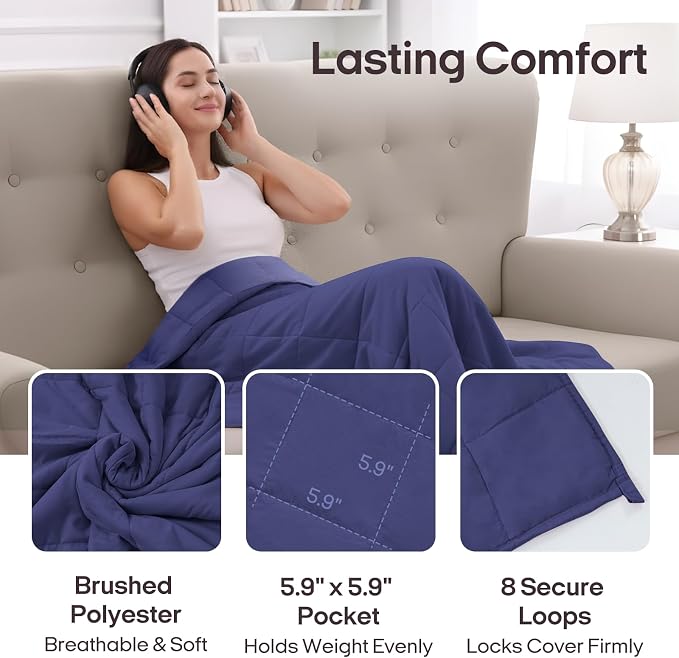 ZonLi Weighted Blanket for Adults (60"x80", 15lbs, Dusk Blue) | Queen Size High Breathability Cooling Heavy Blanket, Soft Material with Premium Glass Beads, All-Season, Easy Care