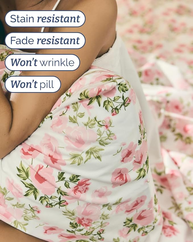 Twin XL 3 Piece Boho Botanical Floral Sheet Set - Soft & Cooling - Bloom | 1 Flat, 1 Fitted & 1 Pillowcase w/ Deep Pockets, Boho Botanical Floral Bedding, Breathable & Cooling, Wrinkle & Fade Free