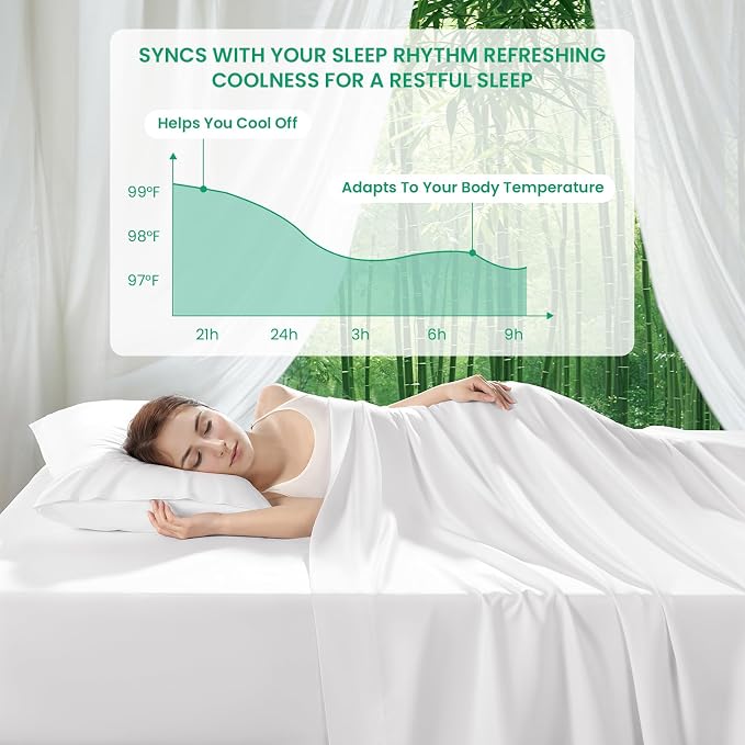 SONORO KATE 100% Viscose Derived from Bamboo_Sheets Cal King Size,4PC | Cooling Bed Sheets for Hot Sleepers,Soft Breathable & Silky,16" Deep Pocket,Luxury Hotel Bedding,White