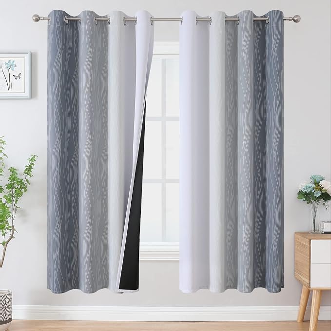 Grey and Greyish White Ombre Blackout Curtains for Bedroom 72 Inch Long | Estelar Textiler Gray Light Blocking,Room Darkening Thermal Insulated Noise Reducing Drapes for Living Room,52Wx72L,2 Panels