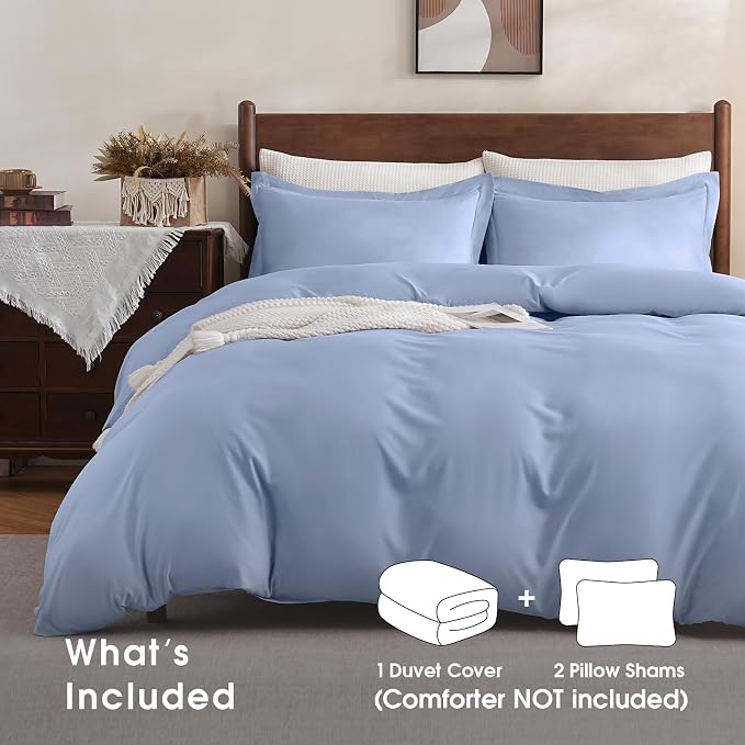FreshCulture California King Duvet Cover - 3 Pieces Microfiber Duvet Cover Set with Zipper Closure - Lightweight & Easy Care - 1 Comforter Cover & 2 Pillow Shams - Comforter Not Included (Baby Blue)