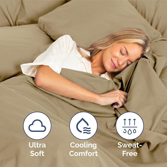 King Size 4 Piece Sheet Set - Ultra Soft & Cooling Sheets - Light Caramel | Fits 8 Inch to 16 inch Mattress, Wrinkle Free & Fade Resistant with Deep Pockets, Breathable, Comfy Hotel Luxury Bedding
