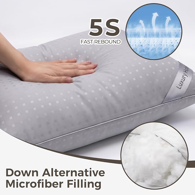 HIMOON Bed Pillows for Sleeping 4 Pack,Standard Size Cooling Pillows Set of 4,Top-end Microfiber Cover for Side Stomach Back Sleepers(Grey)