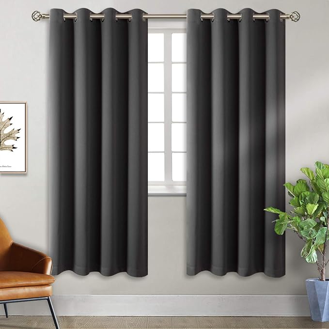 BGment Dark Grey Blackout Curtains for Bedroom 69 Inch Long - 2 Panels | Grommet Top, Black Out, Room Darkening, Sunblock, Thermal Insulated, Window Drapes for Kids Boys Room, 55x69 Inch