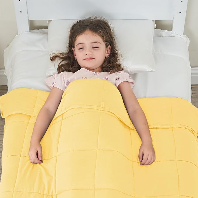yescool Weighted Blanket (5 lbs, 36" x 48", Yellow) Cooling Heavy Blanket, Perfect for 40-60 lbs, Breathable Throw Blanket Gifts with Premium Glass Bead, Machine Washable