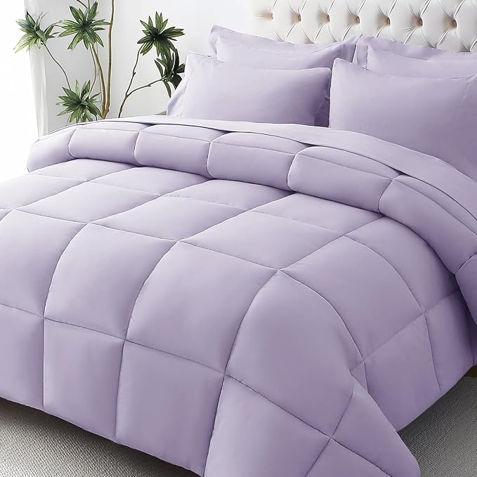JOLLYVOGUE Twin Comforter Set, Ultra-Soft Bed in a Bag Twin Size 5 Pieces, Oeko-TEX Certified Bedding Set with Down Alternative Comforter, Sheets, Pillowcases & Shams, Lavender