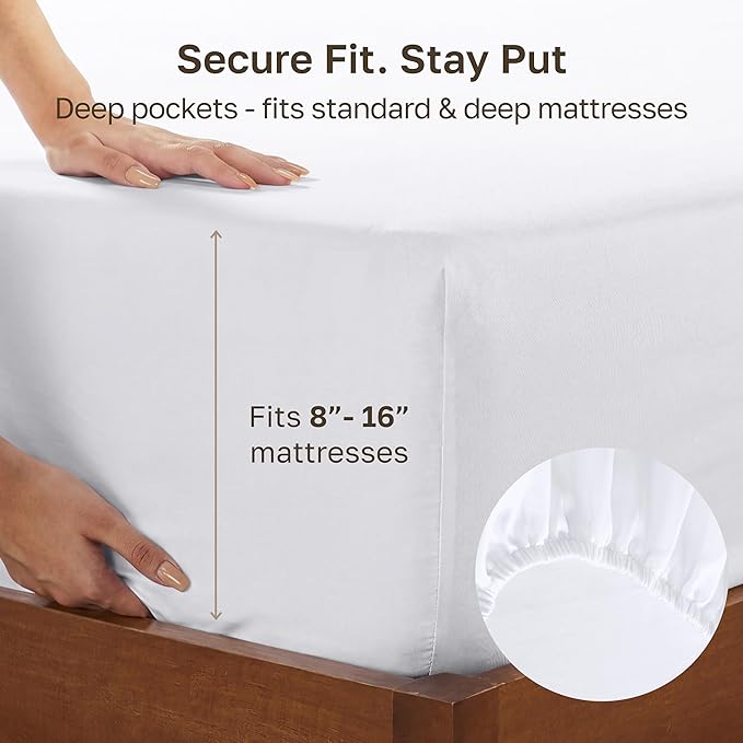California Design Den Soft 100% Cotton Sateen Fitted Sheet Full, White | 400 Thread Count Backed by Good Housekeeping Seal, 16" Deep Pocket, All-Around Elastic, No-Pop Fit, Durable, OEKO-TEX