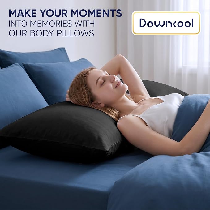 DOWNCOOL Large Body Pillow Insert- Breathable Full Body Pillow for Side Sleeper - Soft Long Bed Pillow for Adults - 20 x 54 inch （Black）