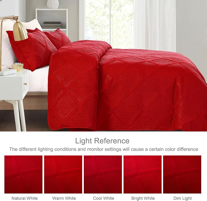 Exclusivo Mezcla Twin Size Quilt Set, Red | Soft Bedspreads with 1 Pillow Sham, Modern Striped Pattern, Lightweight Bedding Set Coverlets for All Seasons, 68x88 Inch