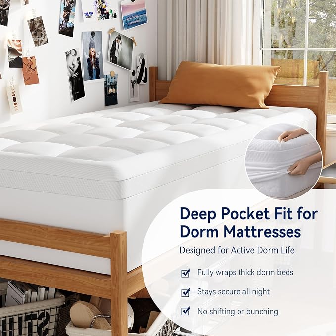 ELEMUSE Twin XL College Dorm Essentials 3 Inch Memory Foam Mattress Topper | Dual Layer Design, 2 Inch Cooling Gel Foam and 1 Inch Soft Pillow Top Bed Pad, Back to School, Comfortable Support