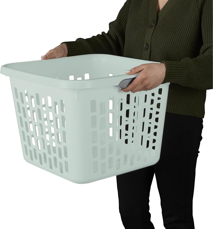 Sterilite Laundry Basket, Plastic Clothes Hamper, Large Square Bin with Comfort Grip Handles and Reinforced Rim, 1.5 Bushel Capacity, Mint, 12 Pack