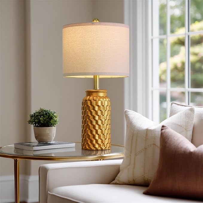 USumkky 20.5" Gold Modern Ceramic Bedside Lamp Set of 2 for Bedroom Decor Farmhouse Table Lamp for Living Room Office Dorm