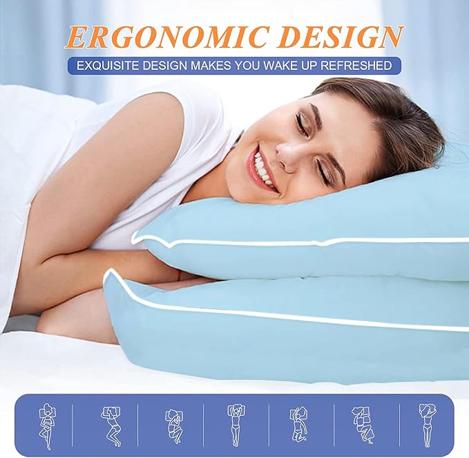MZOIMZO Bed Pillows for Sleeping- King Size, Set of 2, Cooling Hotel Quality with Premium Soft Down Alternative Fill for Back, Stomach or Side Sleepers, Blue