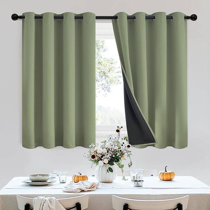 SimpleHome Sage 100% Blackout Curtains Room Darkening Living Room 36 Inch | Curtains for Bedroom,Thermal Insulated Grommet Window Drapes,Curtains for Living Room with Black Back,52 x 36 Inch,2 Panels