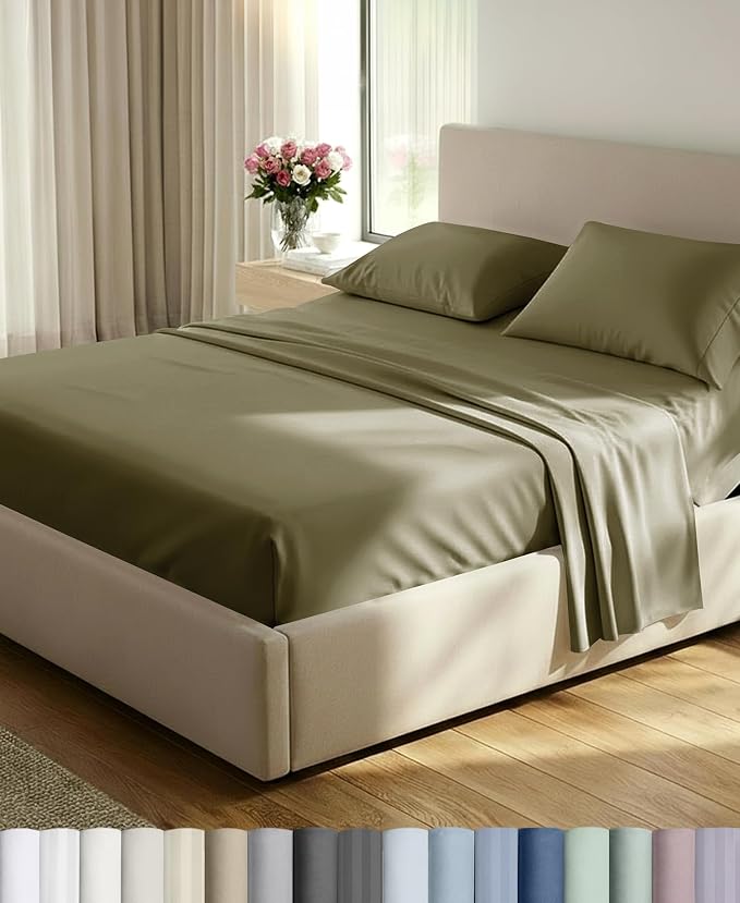 California Design Den 100% Cotton Sateen Split King Sheets Set, 5 Pcs | 500 Thread Count with Good Housekeeping Seal, Split King Sheets Sets for Adjustable Bed with 2 Separate Twin-XL Mattresses