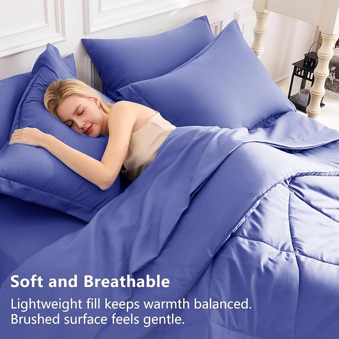 Full Size Comforter Sets Very Peri - 7 Pieces Complete Bedding Set | OEKO-TEX Certified, All Season, 240GSM Down-Alternative Comforter, Sheets, Pillowcases & Shams, 14" Deep Pocket, Easy Care