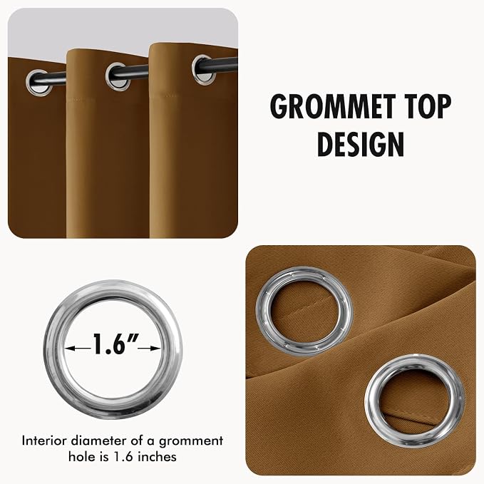 MIULEE Golden Brown Blackout Bedroom Curtains Drapes 96 Inch Long 52"x96" | Grommet Top, Room Darkening Window Drapes, Privacy Protection, Thermal Insulated, Heat Blocking, Light Blocking
