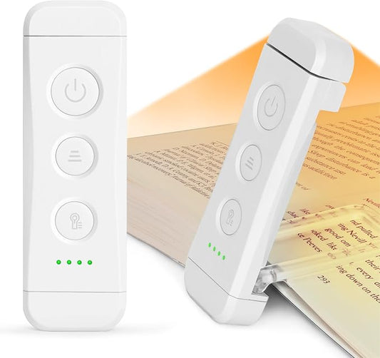 Glocusent USB Rechargeable Book Light, Portable Clip-on LED Reading Light | 3 Amber Colors & 5 Brightness Dimmable, bookmark, Eye-Caring,Compact Gift ,Women Book Lovers,Christmas, Book Accesories,White