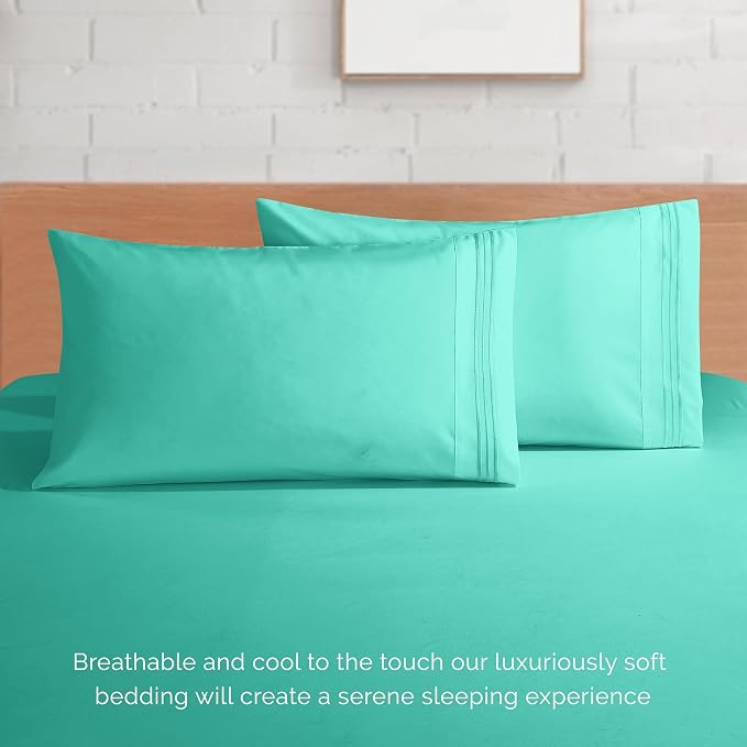 Elegant Comfort Luxurious 1500 Premium Hotel Quality Microfiber 4-Piece Sheet Set, 18-24 Inches Deep - Extra Deep Pocket Sheets - Ultra Soft 4PC Deep Pocket Sheets, Twin/Twin XL, Paradise Teal