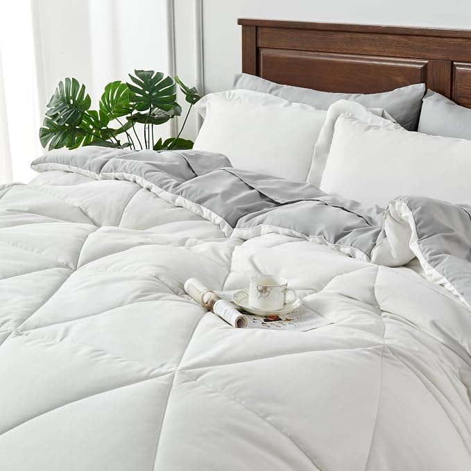 BEDELITE Cal King Comforter Set 7 Pieces, Reversible White Bed in A Bag | Soft All Season Down-Alternative Comforter, Sheets, Pillowcases & Shams, OEKO-TEX Certified Bedding for Bedrrom, Guest Room