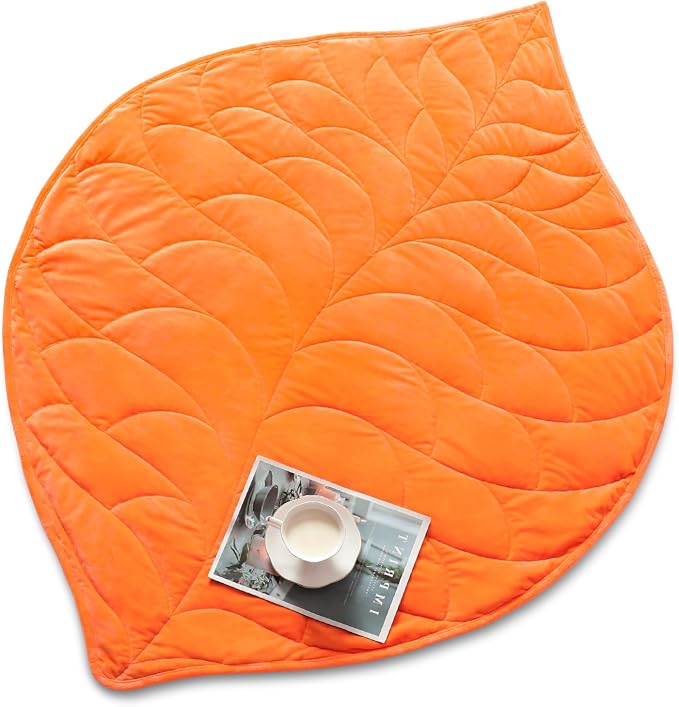 Kaisa Weighted Lap Blanket for Adults, 7lbs 41" x 53", Leaf Pattern, Orange | Washable Weighted Blankets, Small Portable Blanket for Relaxation, Cozy Luxury Crystal Velvet All-Season Heavy Blanket
