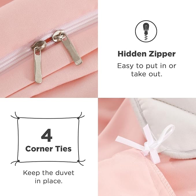 Andency Blush Ruffle Duvet Cover Queen, Shabby Chic Farmhouse Bedding Set | 3 Pieces Soft Washed Polyester Vintage Ruffled Comforter Cover Set with Zipper Closure & Corner Ties, 90x90Inch