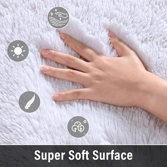 Soft Modern Indoor Large Shaggy Rug for Livingroom Bedroom Dorm Kids Room Home Decor, Non-Slip Plush Fluffy Furry Fur Area Rugs Comfy Nursery Accent Floor Carpet 9x12 Feet, White