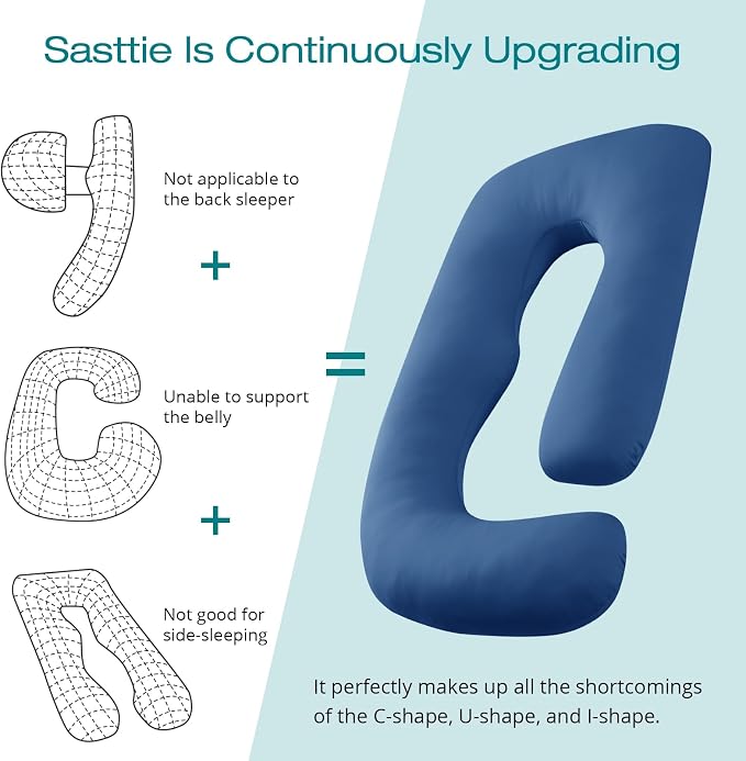 Sasttie Cooling Pregnancy Pillows for Sleeping, 65'' Full Body Pillow, Navy | Sasttie Maternity Pillow, OEKO-TEX, Down Alternative, Removable Cover, Pregnant Women Must Haves, Maternity Essential