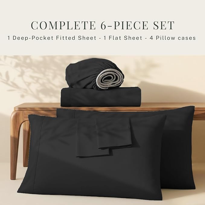 Hearth & Harbor Extra Deep Pocket Sheets - Fits Mattress 18-24 Inches Deep - Extra Deep Pocket Twin XL Sheets Sets - 4 Piece Twin XL Size - Black