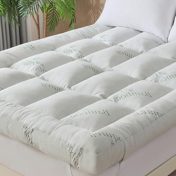 WhatsBedding 5 Inch Memory Foam Mattress Topper Queen Size for Back Pain, Cooling Bamboo Viscose Air Layer, Supportive Pillow Top Mattress Topper