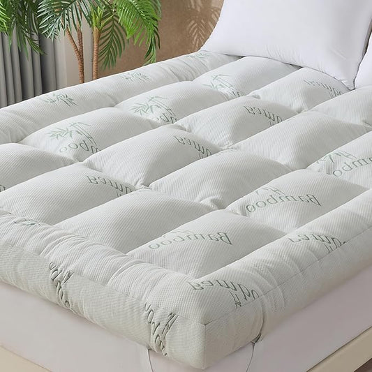 WhatsBedding 5 Inch Memory Foam Mattress Topper King Size for Back Pain Relief, Cooling Bamboo Viscose Air Layer, Supportive Pillow Top Mattress Topper