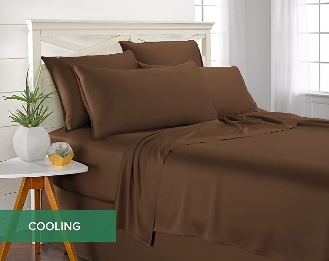 Pure Bamboo Split King Sheets, Genuine 100% Organic Viscose Derived from Bamboo Bed Sheet Set, Soft & Cooling, Double Stitching, 2 Fitted Sheets (Split King, Coconut Husk)