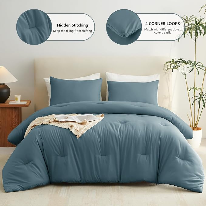 Twin Comforter Set, 2 Pieces Down Alternative Bedding, Mineral Blue | 270 GSM Twin XL College Dorm Comforter with 4 Corner Ties Use as a Duvet Insert, OEKO-TEX Certified, 1 Pillowcase, 68 x 88 in