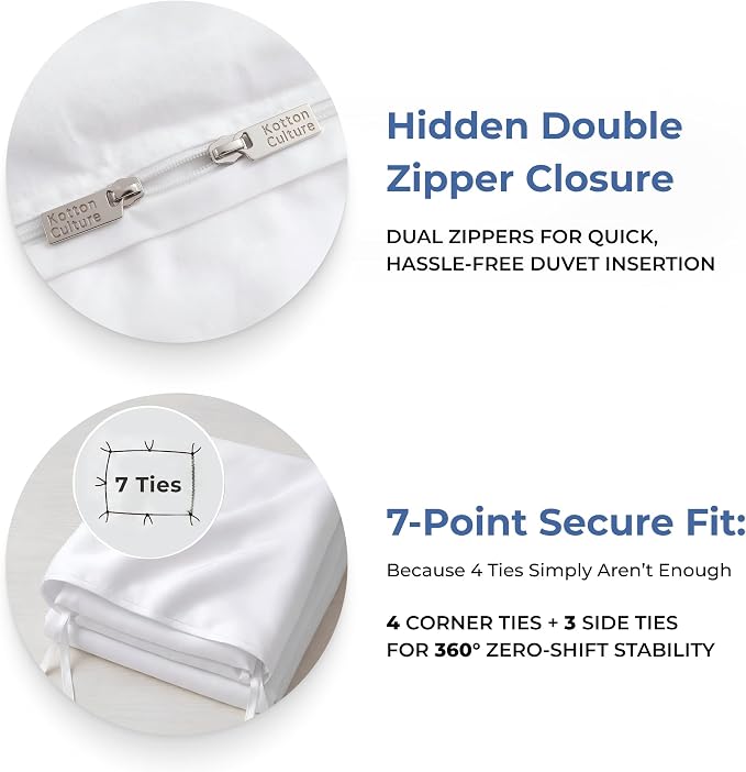 3 Pc Duvet Cover Queen Size/Full Size Set-100% Egyptian Cotton 600 Thread Count Ultra Soft Premium Durable Comforter Cover Zipper Closure & Corner Ties- (White, 90" X 90")